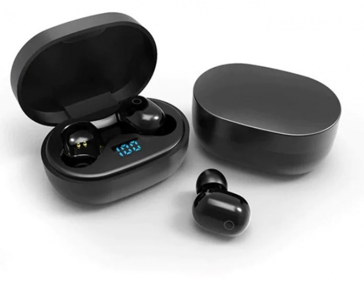 Trådlösa hörlurar, Bluetooth 5.0, med strömbox, Svart