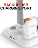 Bordslampa med trådlös Qi-laddning, 4-i-1, Vit Bordslampa med trådlös Qi-laddning, 4-i-1, Vit