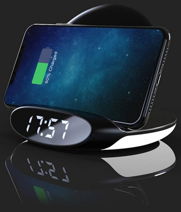 Väckarklocka med Qi-laddning, Svart