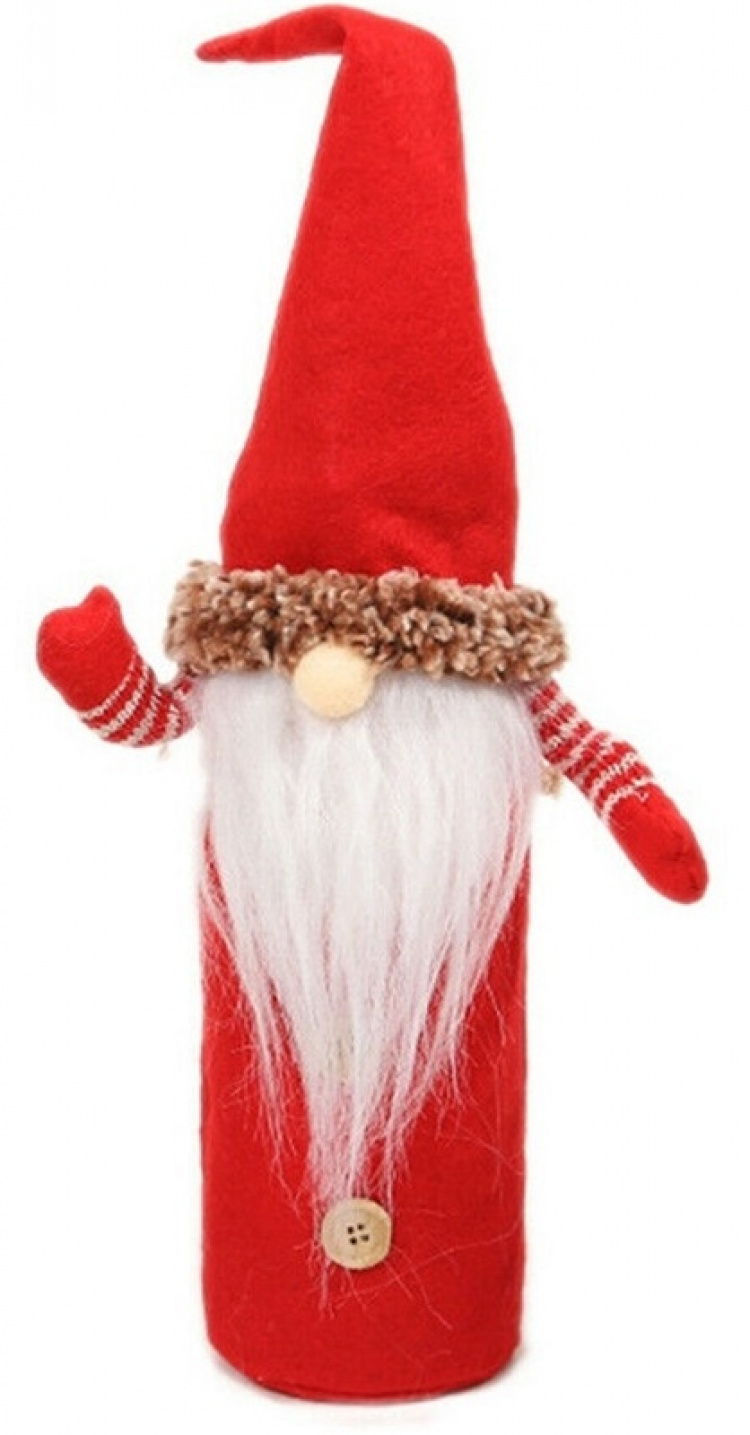 Dekorativ tomtedräkt till vinflaskan
