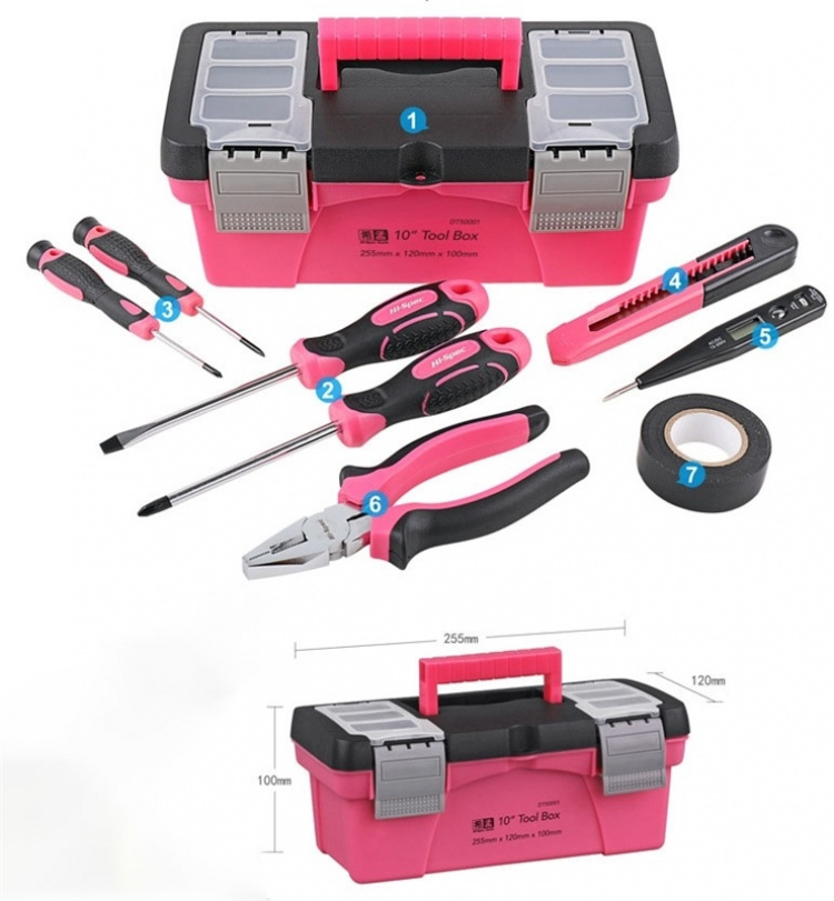 Verktygslåda 9 delar, Rosa