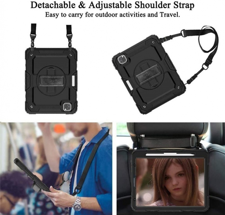 Fodral till iPad Air 4 2020 med pennhållare och axelrem, Svart