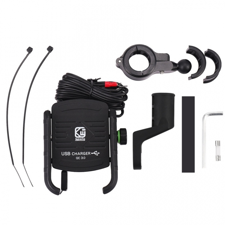 Mobilhållare till Motorcykel med QC3.0 Snabbladdning, Svart Mobilhållare till Motorcykel med QC3.0 Snabbladdning, Svart