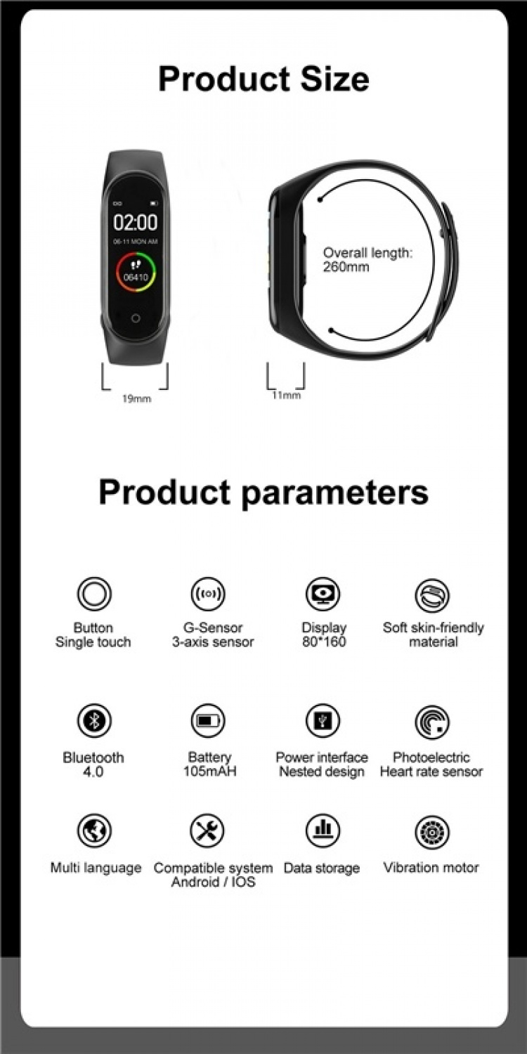 Smart aktivitetsarmband till iPhone och Android, Svart