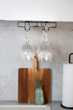 Vinglashängare i metall för 3 glas, Svart