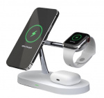 Trådlöst 3 i 1 laddställ med lampa, Vit/Krom