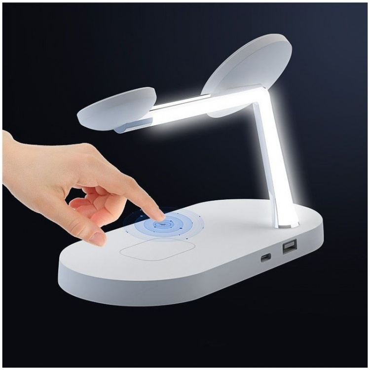 Trådlöst 3 i 1 laddställ med lampa, Vit/Krom