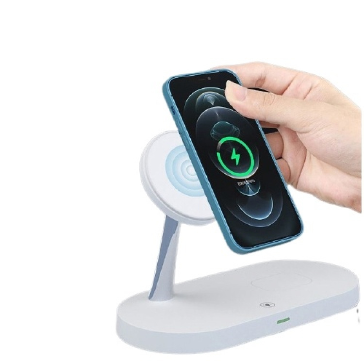 Trådlöst 3 i 1 laddställ med lampa, Vit/Krom