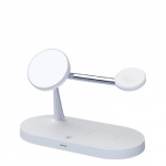 Trådlöst 3 i 1 laddställ med lampa, Vit/Krom