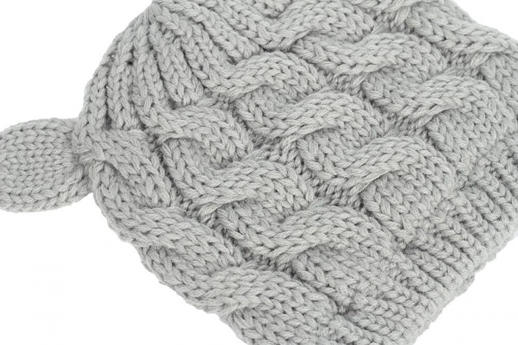 2 x Gulligt stickat set med mössa och vantar för bebis, Grå