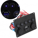 Switchpanel för bil, båt, husvagn + voltmätare, USB och eluttag 12-24V