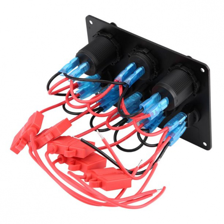 Switchpanel för bil, båt, husvagn + voltmätare, USB och eluttag 12-24V