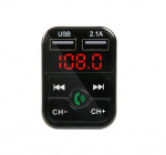 2-i-1 FM-Sändare med dubbla USB-uttag, display och knappar, Svart 2-i-1 FM-Sändare med dubbla USB-uttag, display och knappar, Svart