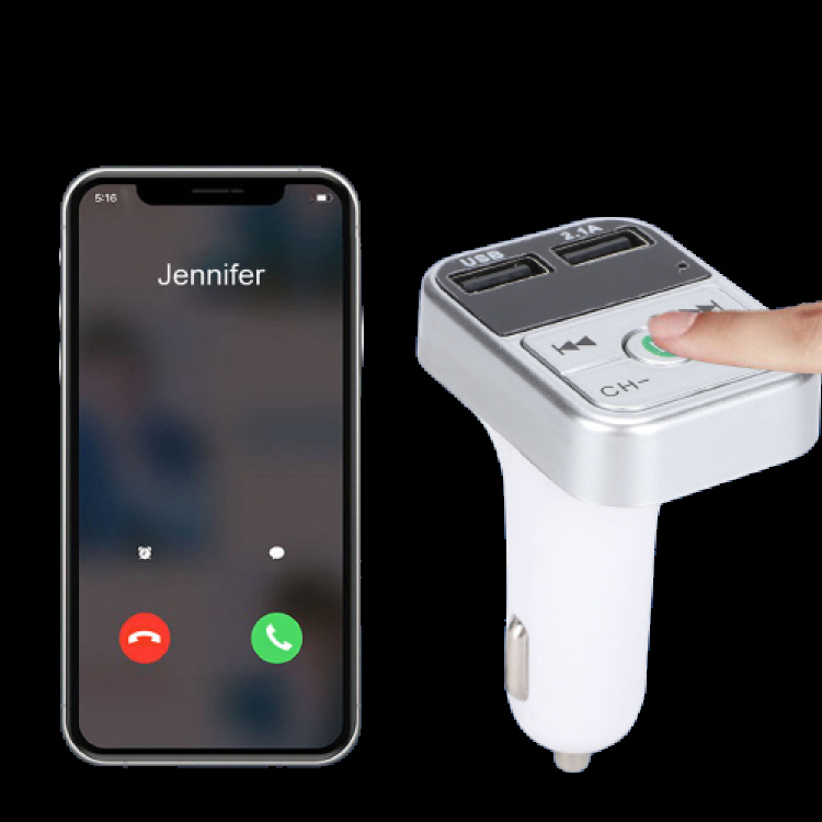 FM-Sändare med dubbla USB-uttag, display och knappar, Silver FM-Sändare med dubbla USB-uttag, display och knappar, Silver