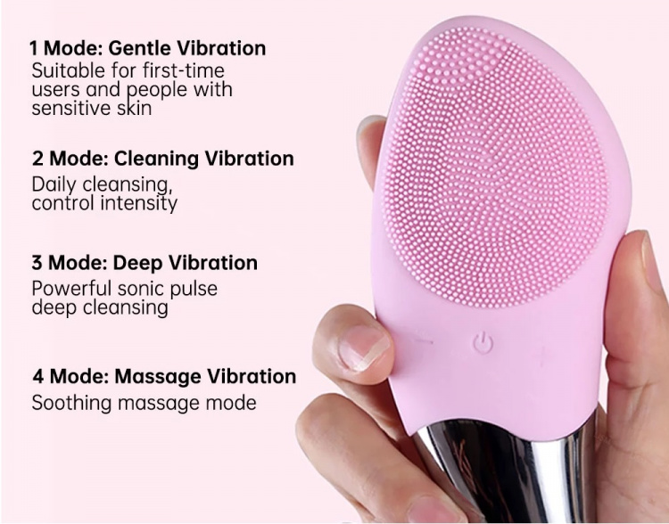 Vibrerande ansiktsrengörare i silikon, Rosa