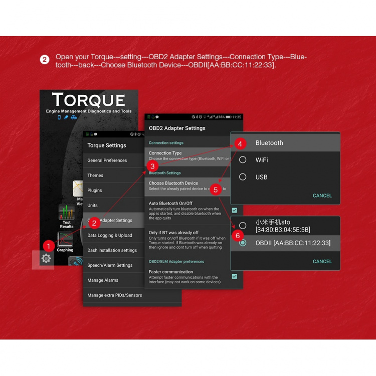 Felkodsläsare ELM327 Bluetooth OBDII för Windows/Android