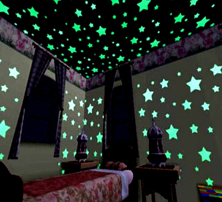 3D Lysande Fluorescerande Väggdekaler, Stjärnor