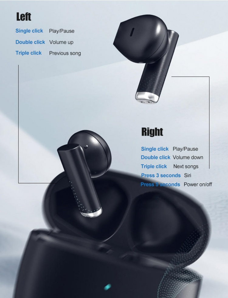 Pro 9 TW In-Ear hörlurar med touchkontroll, Svart