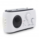 Vevradio / Nödradio med LED-lampa - FM-radio, USB, Solcell, Dynamo, Vit