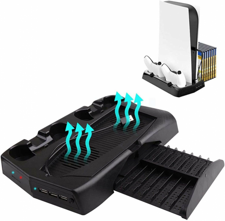 Laddningsställ med kylfläktar och spelförvaring till PS5 Laddningsställ med kylfläktar och spelförvaring till PS5