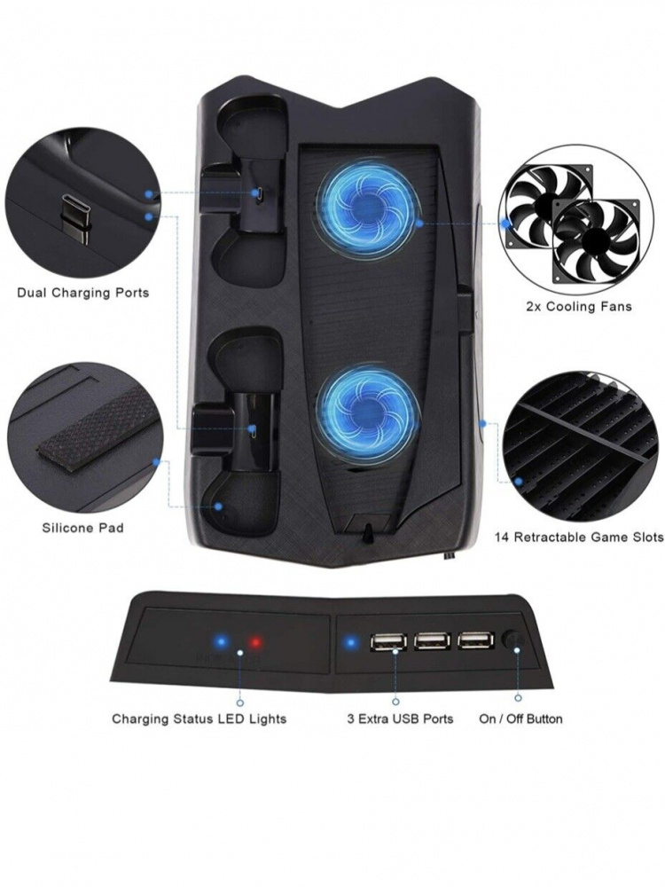 Laddningsställ med kylfläktar och spelförvaring till PS5 Laddningsställ med kylfläktar och spelförvaring till PS5