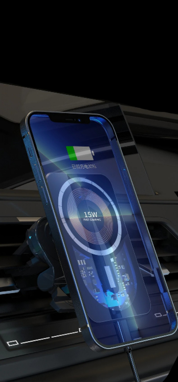 Trådlös laddningshållare för bil till iPhone 12/13/14/15, 15W