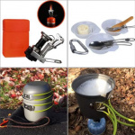 Camping set med spis, gryta och kopp kombination