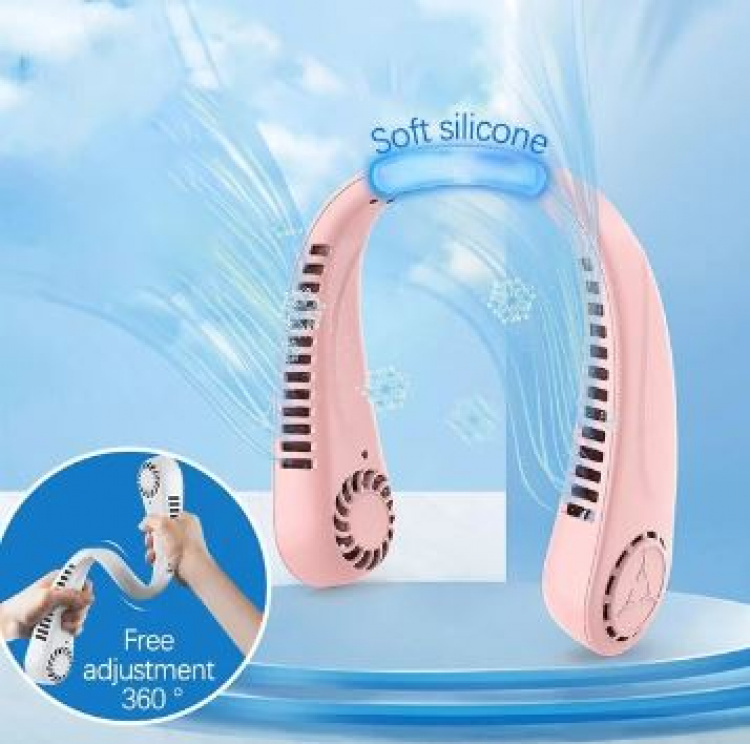 Trådlös nackfläkt som man hänger runt halsen, Rosa