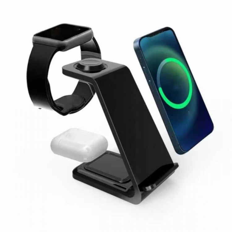 Multifunktionell Trådlös laddare - 3-i-1, Svart