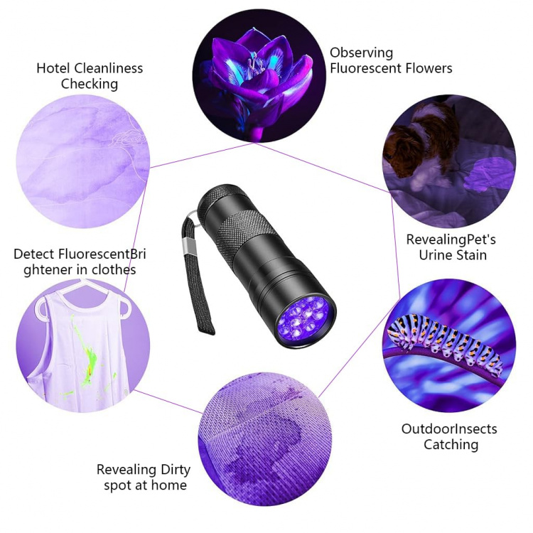 Ficklampa 12 st LED, UV-ljus