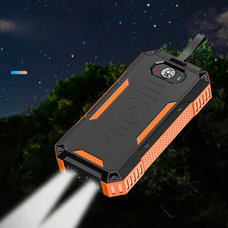 Powerbank 30000mAh 22.5W PD+15W Trådlös laddning, Solcell, Ficklampa och kompass