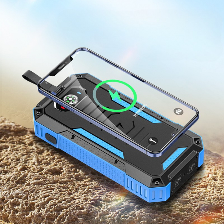 Powerbank 30000mAh 22.5W PD+15W Trådlös laddning, Solcell, Ficklampa och kompass