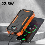 Powerbank 30000mAh 22.5W PD+15W Trådlös laddning, Solcell, Ficklampa och kompass