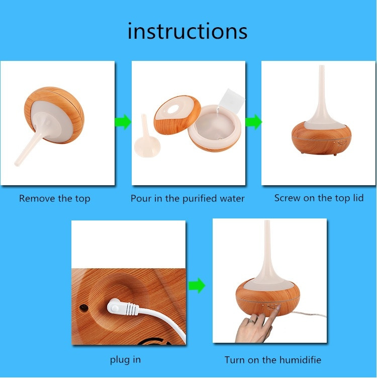 Luftfuktare trä LED-lampa, Mörkt trä 240 ml