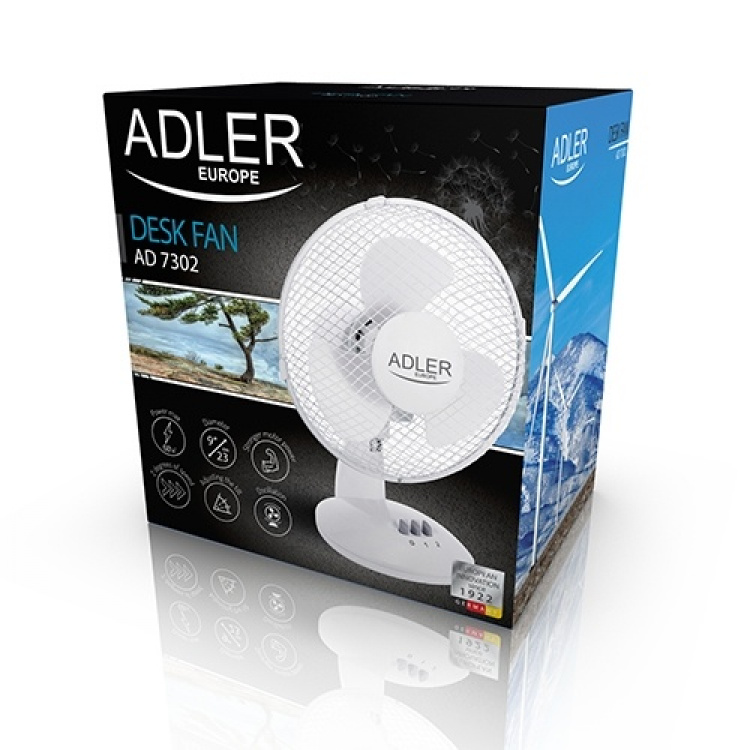 Adler AD 7302 bordsfläkt, 60W, 23 cm, vit
