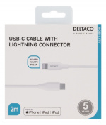 DELTACO USB-C - Lightning kabel, 2m, 9V/2A 5V/3A PD, 5V/2,4A, vit DELTACO USB-C - Lightning kabel, 2m, 9V/2A 5V/3A PD, 5V/2,4A, vit