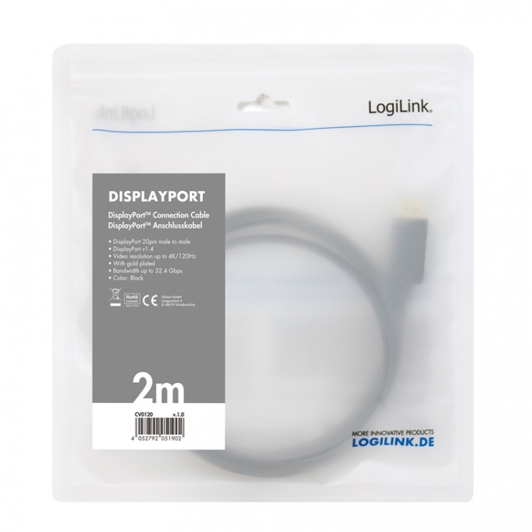LogiLink DisplayPort-kabel 1.4 8K/4K 2m LogiLink DisplayPort-kabel 1.4 8K/4K 2m