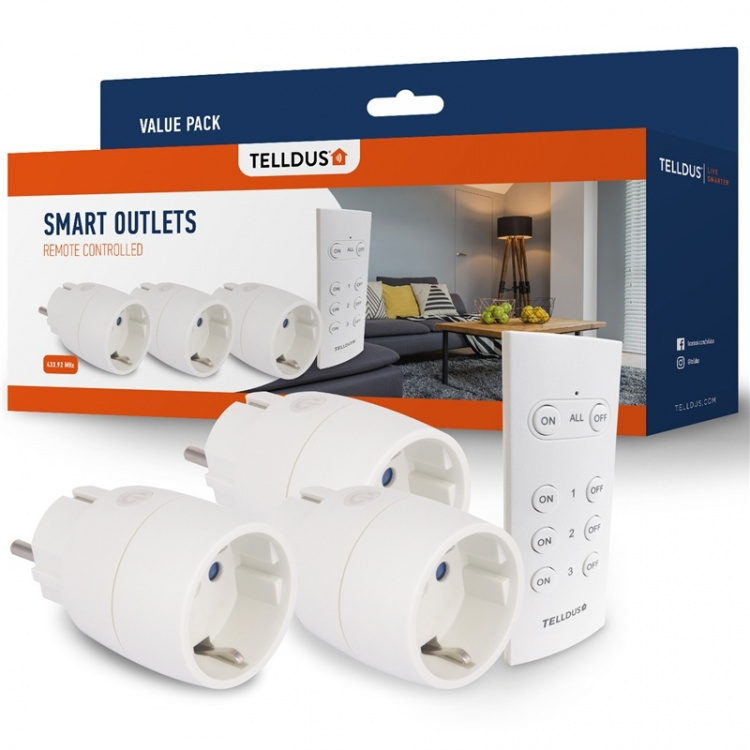 Telldus On/Off-uttag Slim 433 3-pack