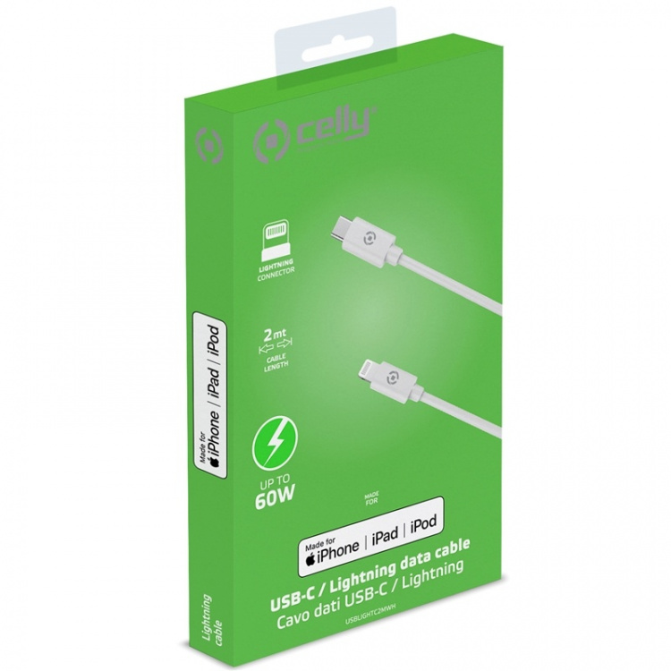 Celly USB-C - Lightning-kabel 60W MFI 2m Celly USB-C - Lightning-kabel 60W MFI 2m
