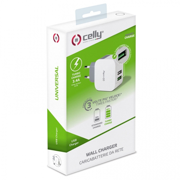 Celly USB-laddare 2xUSB 3,4A (17W)