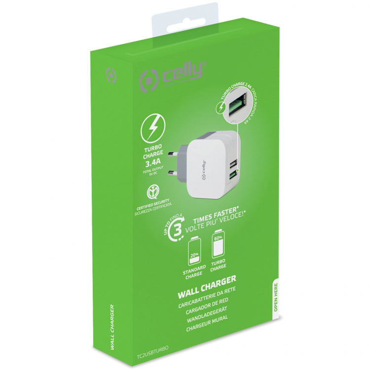 Celly USB-laddare 2xUSB 3,4A (17W)