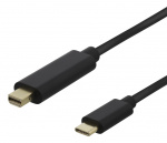DELTACO USB-C - MiniDP kabel, 1m, 21,6 Gbit/s, 3840x2160 60Hz, svart