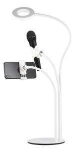 DELTACO 3-IN-1 Selfie Ring Lampa med smartphone och mikrofonhållare, v