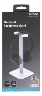 Deltaco Hörlursstativ, aluminium, glidskydd, vit