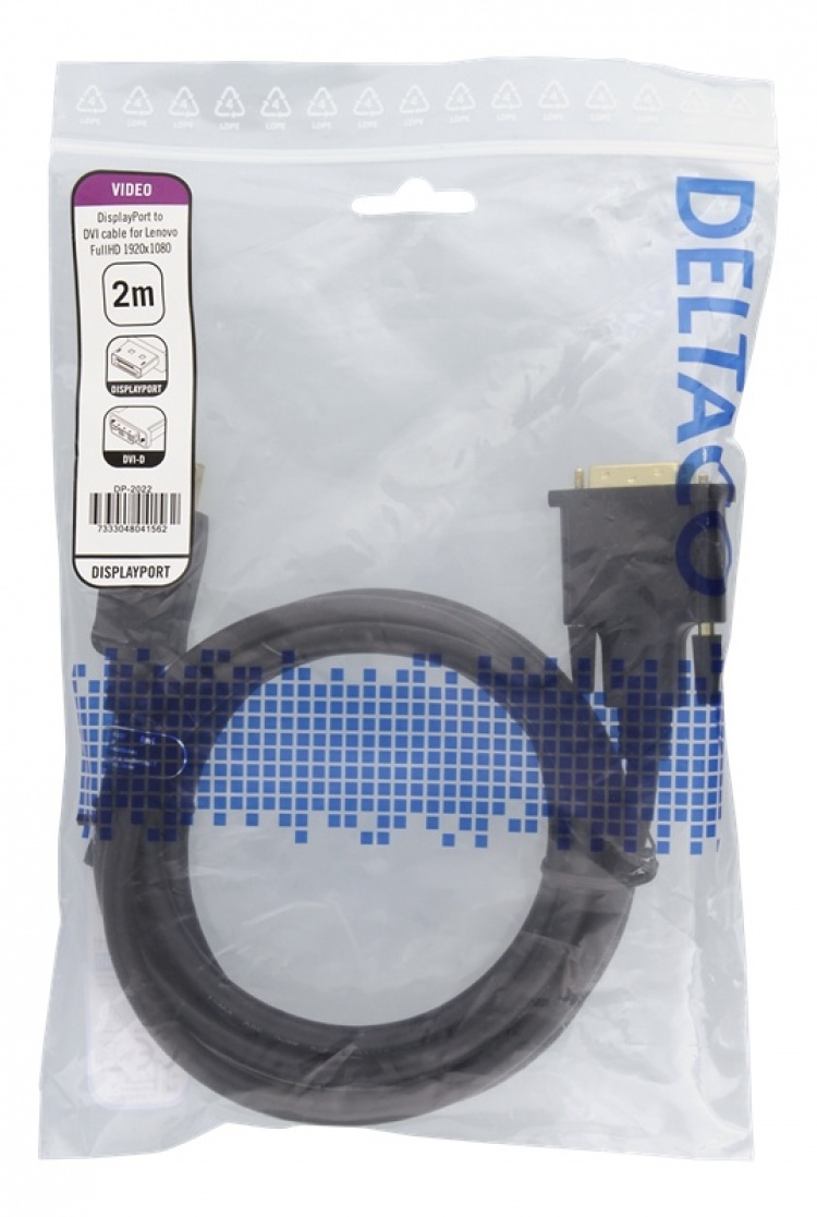 DELTACO Lenovo DisplayPort - DVI-D Single Link, 2m, svart