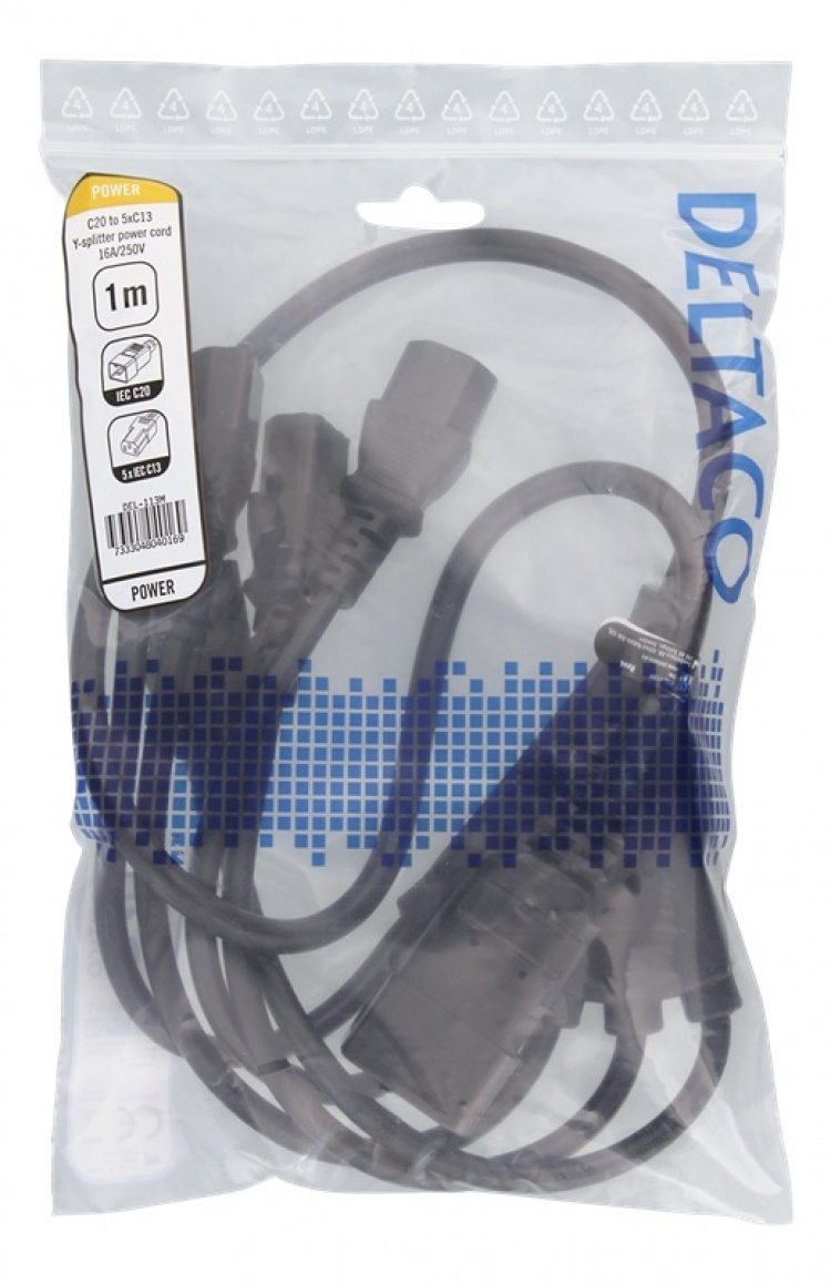 DELTACO Apparatkabel IEC C20 - 5x IEC C13, 1m, 16A/250V, Y-Splitter, s DELTACO Apparatkabel IEC C20 - 5x IEC C13, 1m, 16A/250V, Y-Splitter, s