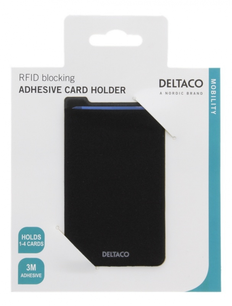 DELTACO Adhesive card holder, RFID blocking, 3M adhesive, black DELTACO Adhesive card holder, RFID blocking, 3M adhesive, black
