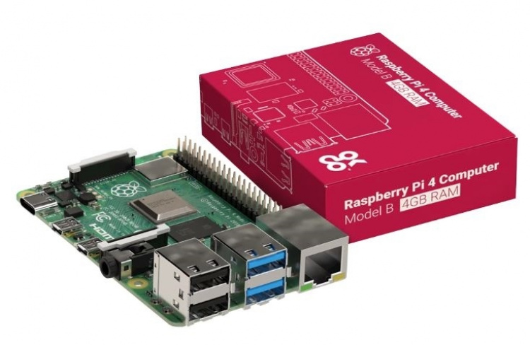 Raspberry Pi 4 Model B, 4 GB RAM, USB-C, dual Micro HDMI
