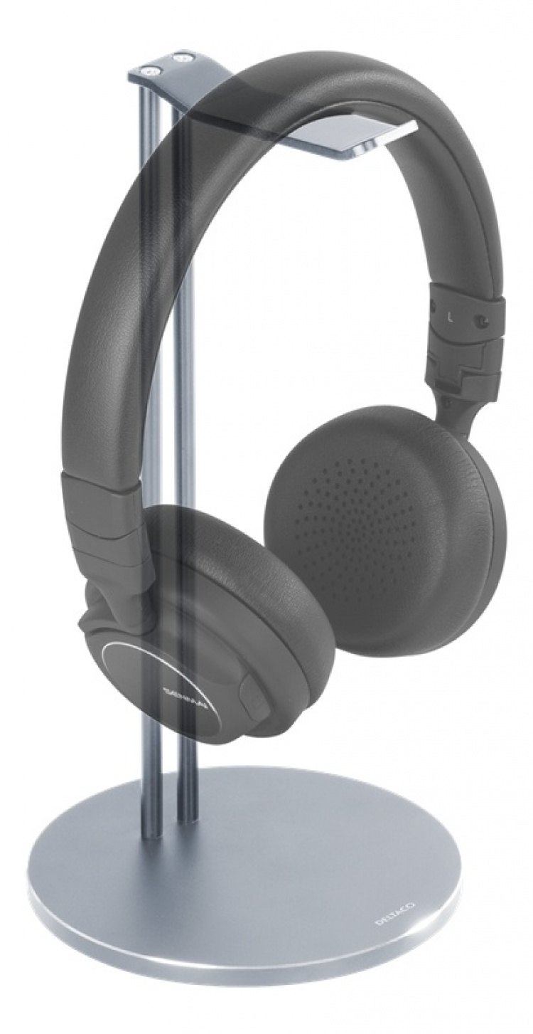 DELTACO Universell Hörlursstativ, aluminium, glidskydd, silver