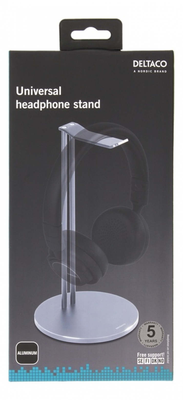 DELTACO Universell Hörlursstativ, aluminium, glidskydd, silver